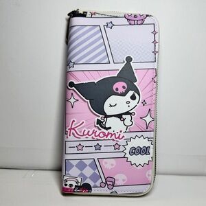 Pink and White Kuromi Phone Case with Zipper Closure